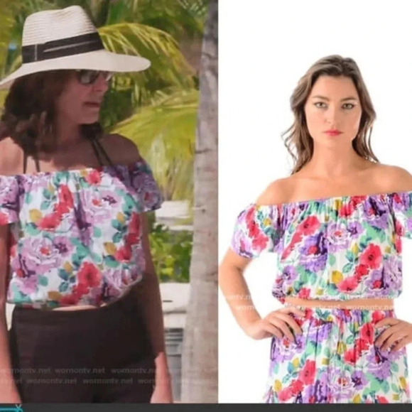 Walker & Wade | Floral Off The Shoulders Crop Top Blouse Size M As Seen On TV - Picture 1 of 3